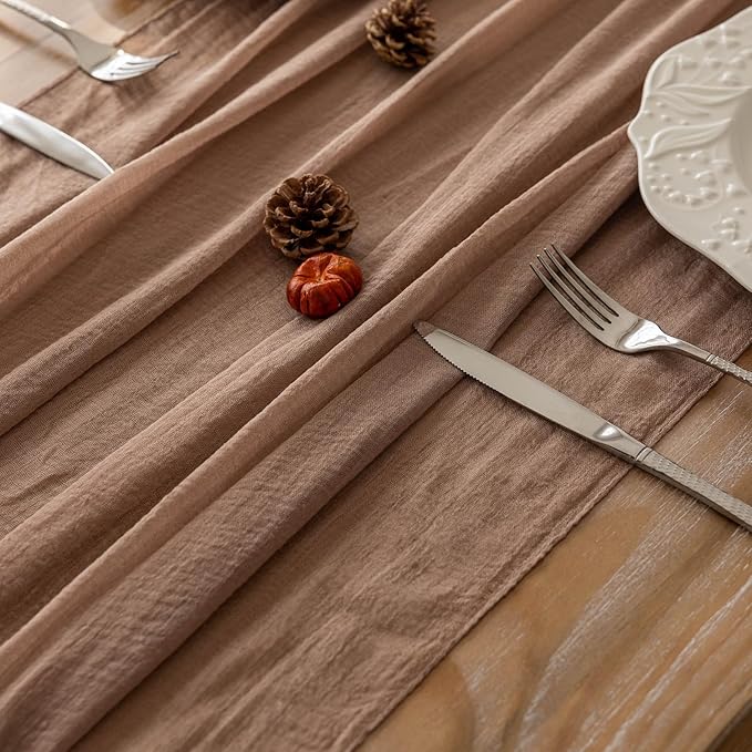 Keketoarrange 6pcs Cheesecloth Table Runner Nude Gauze Rustic Boho Coffee Cheese Cloth 120 Inch 10 FT for Wedding Baby Shower Bridal Shower Birthday Party Long Sheer Farmhouse Home Decorations