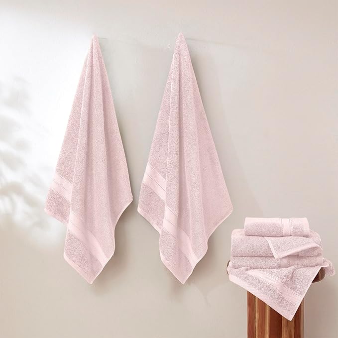 Modern Threads - Spun Loft 6-Piece 100% Combed Cotton Towel Set - Bath Towels, Hand Towels, & Washcloths - Super Absorbent & Quick Dry - 600 GSM - Soft & Plush, Blush