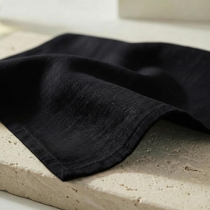 PurpleEssences Set of 12 Cloth Dinner Napkins 100% Cotton 18x18 Inch - Soft Durable Washable - Ideal for Farmhouse Party Spring Easter Summer - Perfect Everyday Use Table Linen - Black