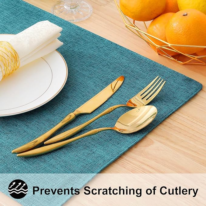 homing Cotton Linen Placemats Set of 6, Cloth Washable Farmhouse Dining Table Mats for Indoors & Outdoors, Easy to Clean, Teal, 13 x 19 Inch
