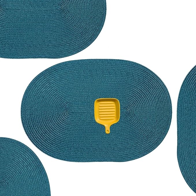 AHHFSMEI Placemats Set of 8 for Dining Table Washable Woven Non-Slip 18x12 inches Placemat Heat-Resistant Durable Table Mats for Dining Table Easy to Clean (Oval Blue, 8)