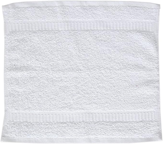 GOLD TEXTILES 100% Cotton Washcloth - 12 Pack | 13x13 inches | White - Ultra Soft, Highly Absorbent, Long Lasting and Quick Drying - Hotel & Spa Collection Cool Feel Fingertip Towels