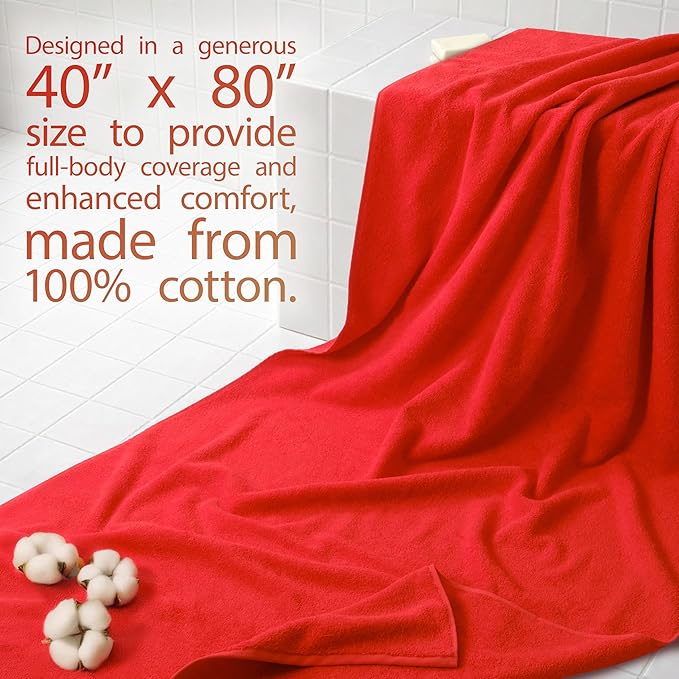 Cotton Paradise 100% Cotton 40x80 Oversized Bath Sheet, Extra Large Turkish Bath Towels for Bathroom, Red Bathsheet