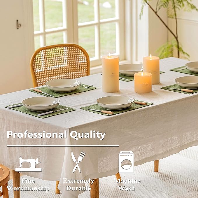 Home Brilliant Spring Linen Cloth Placemats Set of 8 Heat Resistant Dining Table Place Mats Table Mat Kitchen for Wedding Holiday Parties Decor, Green