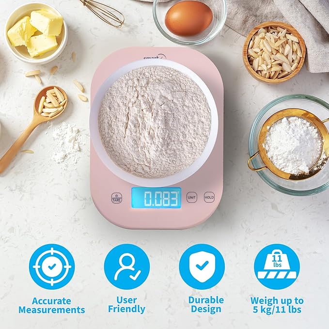 Smart Weigh Pink Digital Kitchen Scale for Cooking, Weight Loss, Calorie Tracking, Baking, Food Portion Control, and Meal Prep - Accurate Measurements in Grams and Ounces