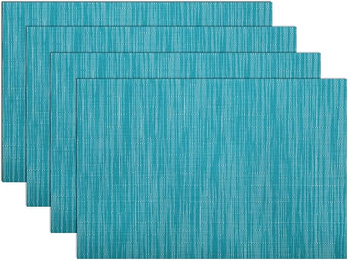 SHACOS Woven Vinyl Placemats Set of 4 Non Slip Heat Resistant Place Mats Durable PVC Stain Resistant Wipe Clean Indoor Outdoor Table Mats (4, Teal Blue)