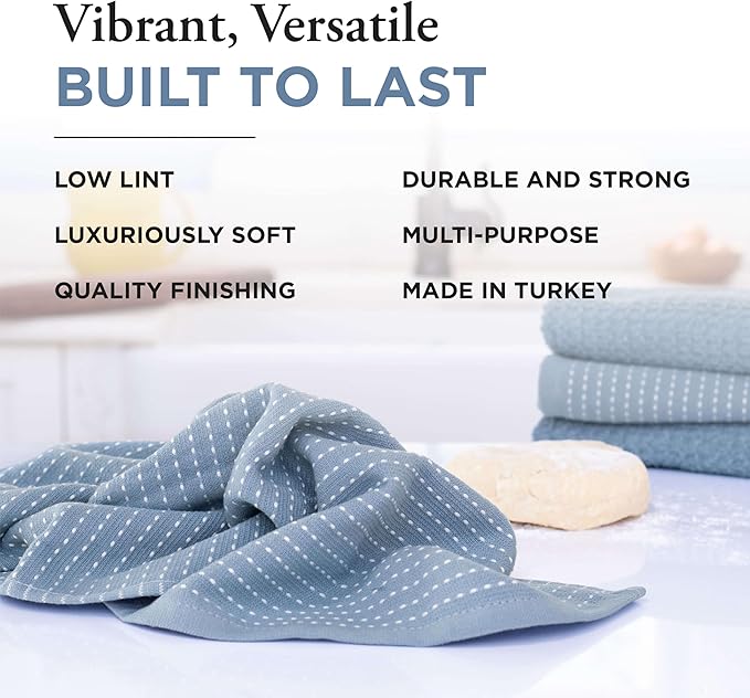 Thyme and Sage 100% Cotton Premium Turkish Kitchen Hand Towel Set, 16"x26", Ultra Absorbent, 350 GSM, Borage, Pack of 4