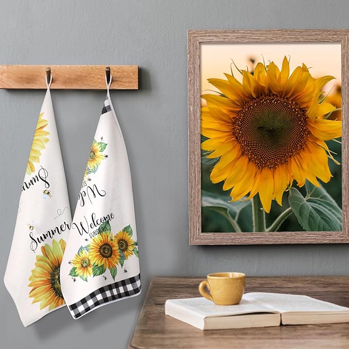 Bencailor 6 Pcs Spring Kitchen Decor Sunflower Pot Holders and Oven Mitts Sets Yellow Kitchen Towel 2 Farmhouse Cooking Mittens for Cooking Grilling Supply Accessories(Yellow,Sunflower)