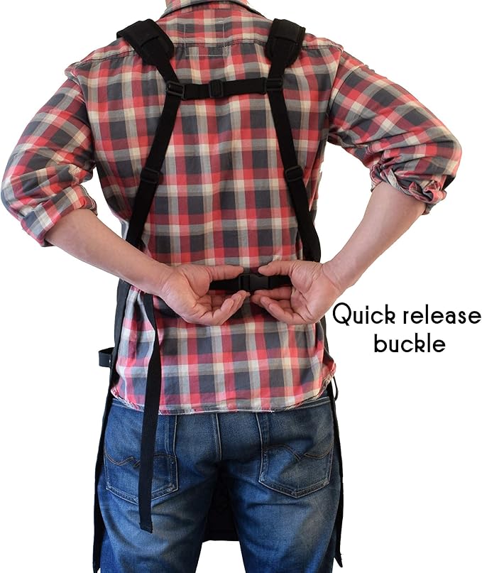 ecoZen Lifestyle Men's Carpenter Apron - Heavy Duty Waxed Canvas Workshop & Woodworking Tool - Fully Adjustable S-XXXL - Woodworking Tools - Aprons for Men