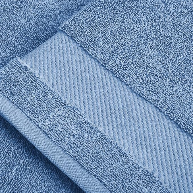 BIOWEAVES 100% Organic Cotton 700 GSM Plush 6-Piece Towel Set GOTS Certified, 2 Bath Towels, 2 Hand Towels & 2 Washcloths - Cerulean Blue
