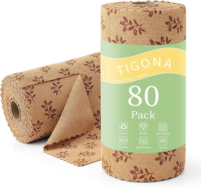 Microfiber Cleaning Cloth Roll,80 Pack Cleaning Towels,Lint Free Rags Paper Towels & Tear Away Reusable Towels,Washable Shop Rags Floral Wipe Cloth,Wash Cloths Dish Rags for Car Kitchen Window