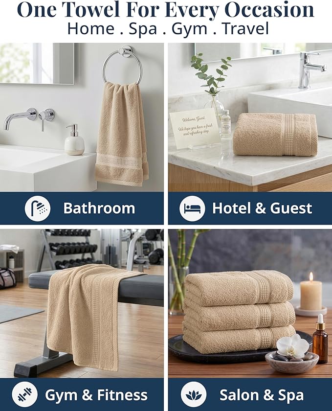 LANE LINEN Bathroom Hand Towels - 4 Pack (16" x 28"), 100% Ringspun Cotton Hand Towel Set - Soft, Lightweight, Fade & Shrink Resistant - Everyday Use, Face Towels for Bathroom, Gym and Travel - Taupe