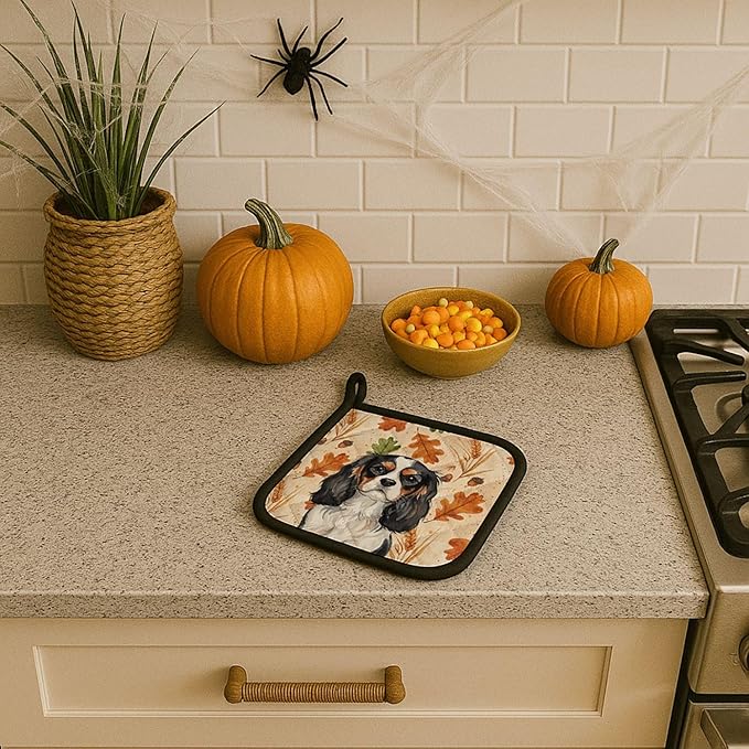 Caroline's Treasures Tricolor Cavalier Spaniel Heirloom Fall Pair of Pot Holders Pair 7.5x7.5 Quilted Insulated Hot Pads Decorative Kitchen Gift Made in USA