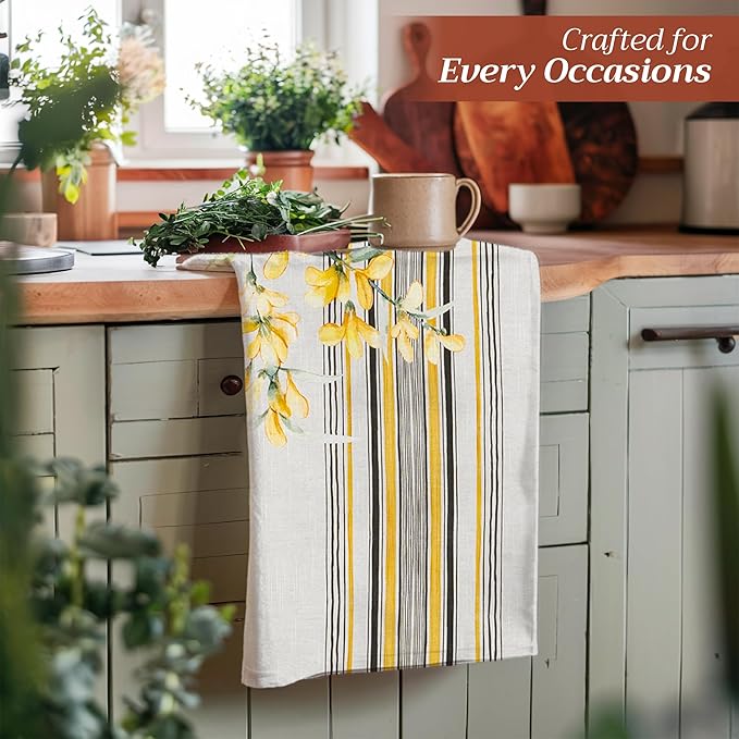 Maison d' Hermine Kitchen Towels Set of 3 100% Cotton 27.50" x 20" Reusable Cloth Tea Dish Towels Absorbent with Hanging Loop for Kitchen Gifts for Mothers Day Spring/Summer (Candice)