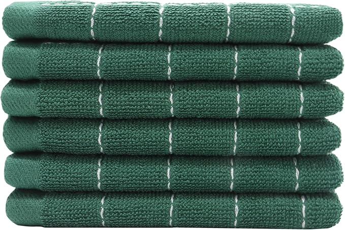 Natural Cotton Dish Cloths Waffle Weave Kitchen Towels,Ultra Absorbent Quick Drying Dish Towels, Soft Comfort Cleaning Cloth Washcloths, Set of 6 (Dark Green, 12 x 12 Inches)