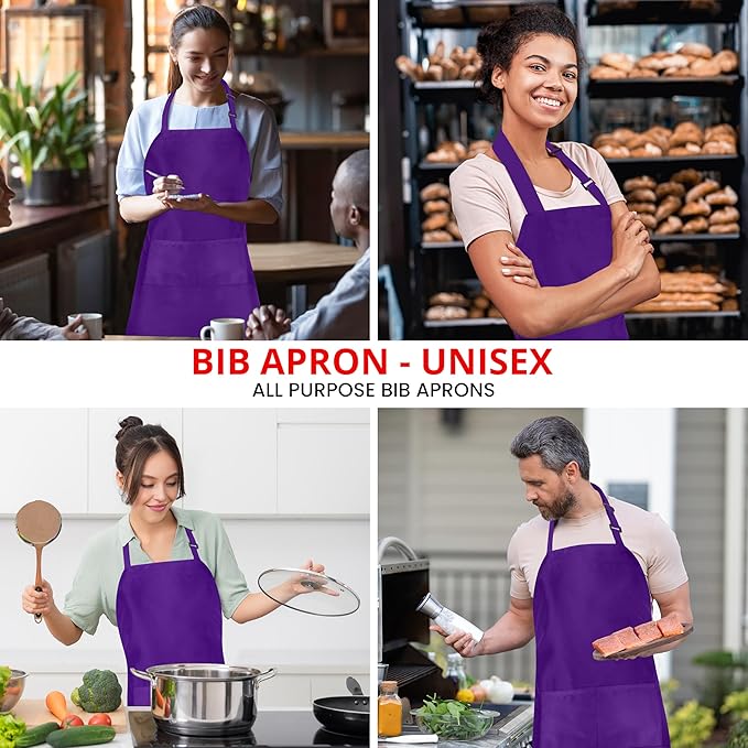 Utopia Kitchen 10 Pack Bib Apron Adjustable with 2 Pockets, Water and Oil Resistant, Cooking Kitchen Chef Apron for Women Men