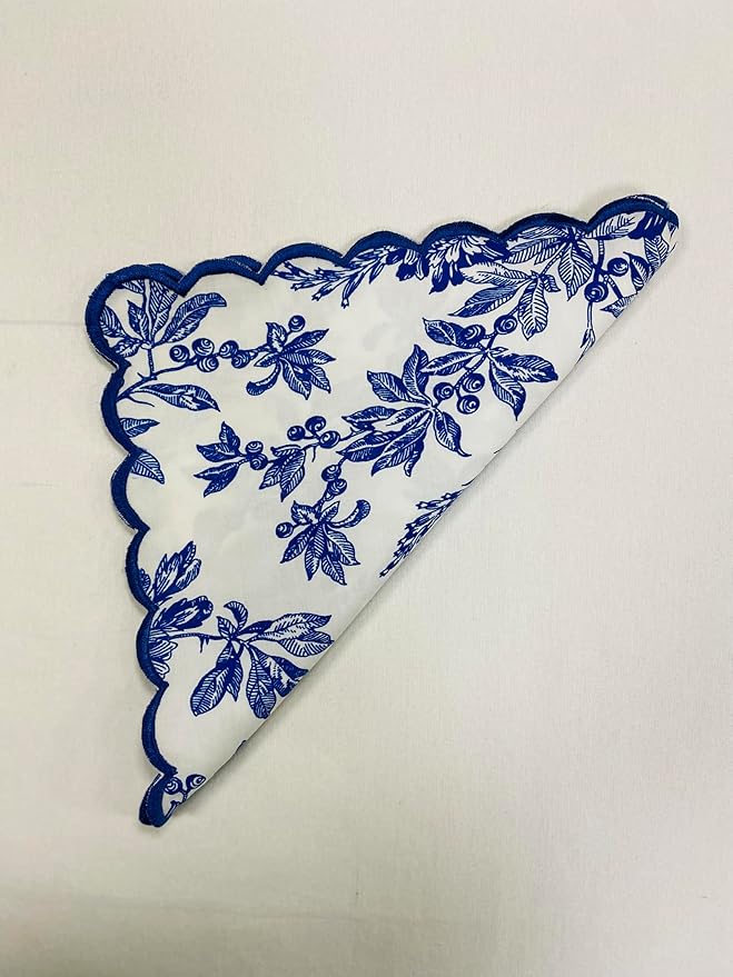 Ridhi Hand Block Print Incremental Blue 18" x 18" (Set of 4) Embroidery Table Napkins Reusable Cotton Dinner Napkins for Weddings, Parties, Everyday Dining Gift for Spring, Easter, Valentine