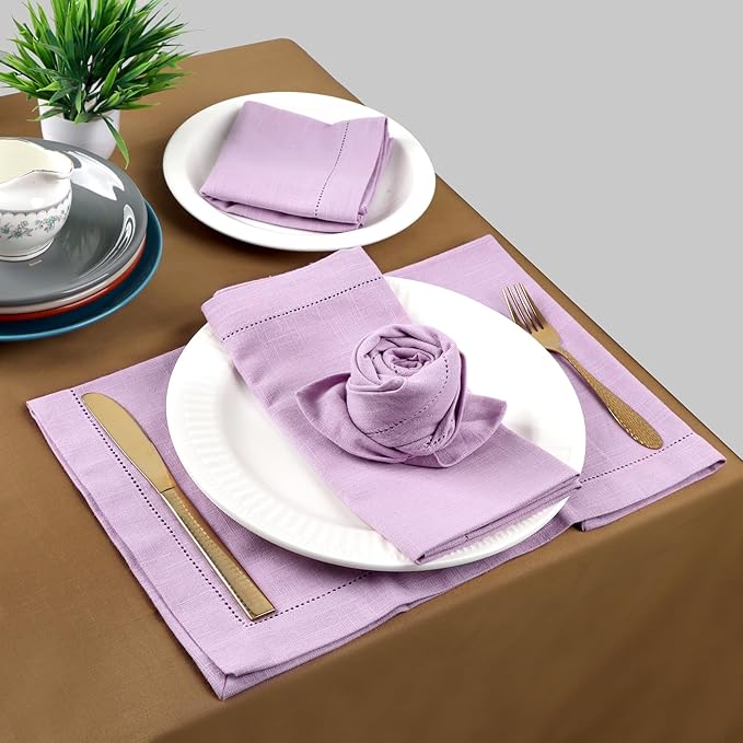 FINGERCRAFT Cloth Napkins, Hemstitched Napkins Cloth, 20 x 20 Inch Generous Picot Hem and Mitered Corner, Everyday Use Premium Quality Perfect for Parties Dinners Weddings Cocktail Set of 6 Lavender