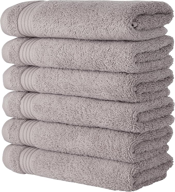 Classic Turkish Towels CTT - Premium 6 Piece Hand Towels Set, 100% Turkish Cotton, Quick Dry & Comfy Towels for Hotel & Spa, Highly Absorbent | 16"x27"(Light Grey)
