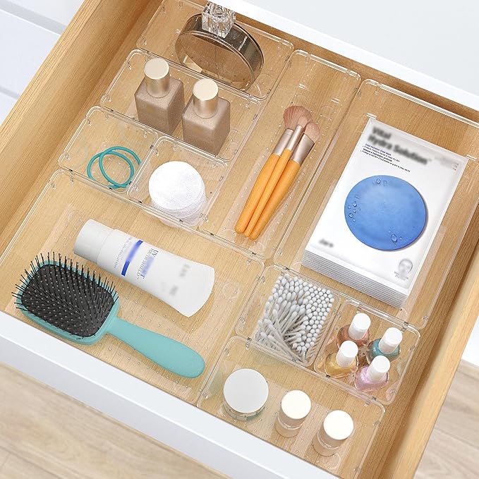 StorMiracle 23 PCS Clear Plastic Drawer Organizers Set, 4 Size Desk Drawer Organizer Trays for Makeup, Jewelry, Kitchen Utensils, Gadgets and Office Accessories