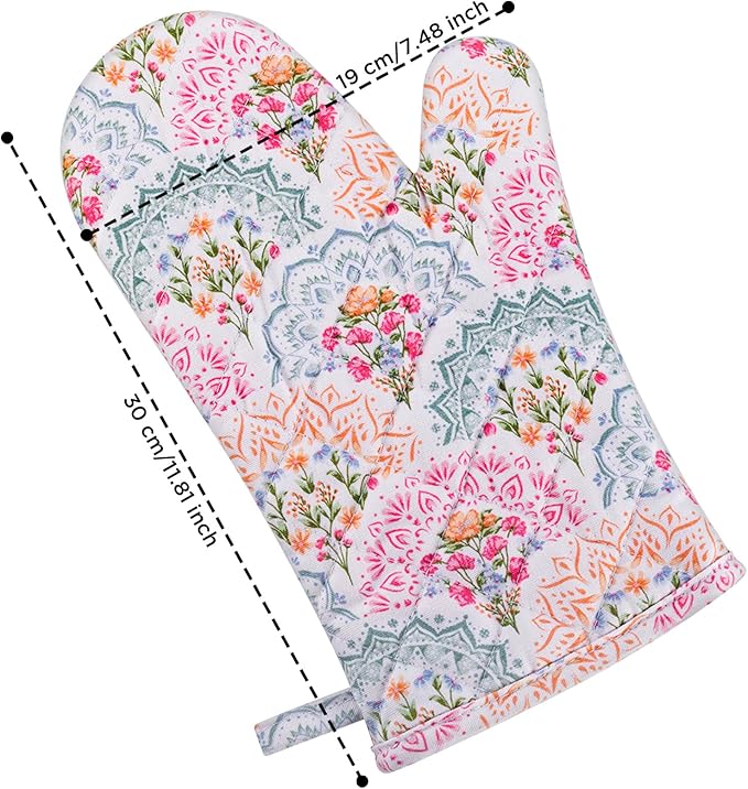 BONTHEE Pot Holders for Kitchen Heat Resistant Hot Pads for Countertops Oven Pot Holders Cotton Potholders for Kitchen Cooking Baking, Extra Long Cotton Cooking Gloves - Mandala - Oven Gloves - 2PCS