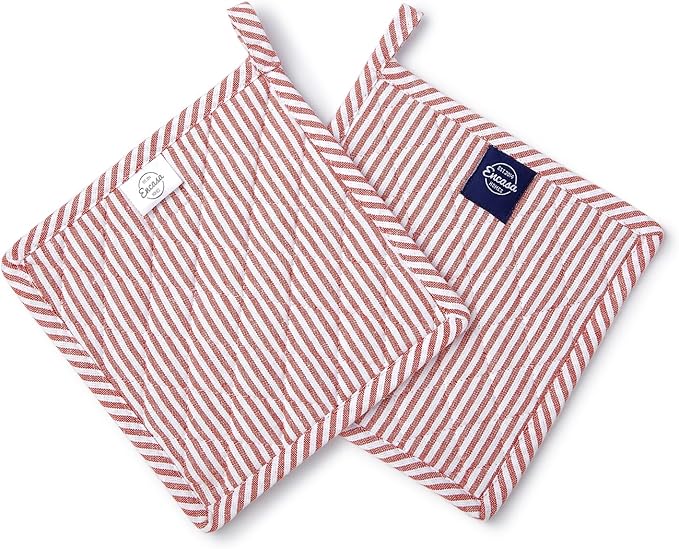 Encasa XO 8 inches Oven Microwave Potholders (2 pc Set) for Kitchen Cooking & Baking - Heat Resistant, Thick & Safe, Protection of Hands from Hot Utensils - Ticking Red