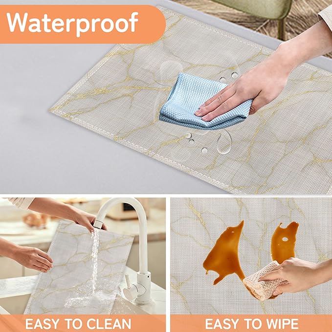 Marble Placemat Set of 6,White Gold Flowing Marble Heat Resistant Linen Table Mats for Indoor Outdoor Home Kitchen Dining Room Table 12x18Inch
