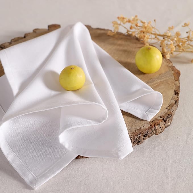 Cloth Napkins Set of 12 White Solid Dinner Napkins 18x18 Inch, 100% Cotton, Soft Absorbent Reusable Washable Durable Napkin, Decorations, Restaurant, Wedding & Table Décor, Everyday Use