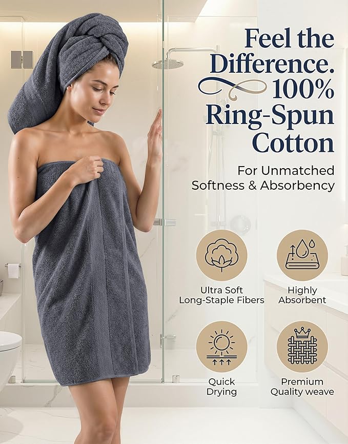 LANE LINEN 100% Cotton Bath Towels Set - 24 PCs - Durable, Quick Dry, Super Soft & Highly Absorbent - 4 Bath, 4 Fingertip, 6 Hand Towels, 8 Washcloths, 2 Bath Sheets - Perfect Family Set - Cool Grey