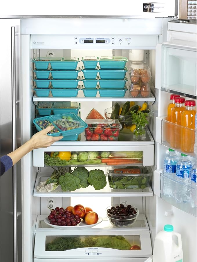 GoodCook Meal Prep Rectangle Two Compartment 60-Piece, Teal, Made without BPA (Pack of 4)