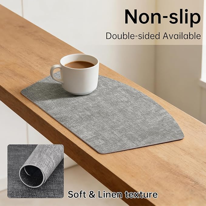 Round Table Placemats Set of 4, Dual-Sided Wedge Shape Faux Leather Table Mats, Washable Wipeable Heat Resistant Place Mats for Outdoor Indoor, Light Gray/Gray
