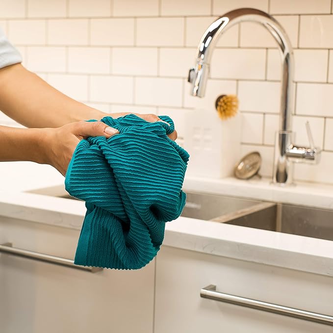 Now Designs Ripple Kitchen Towel, Set of 2, Peacock Green