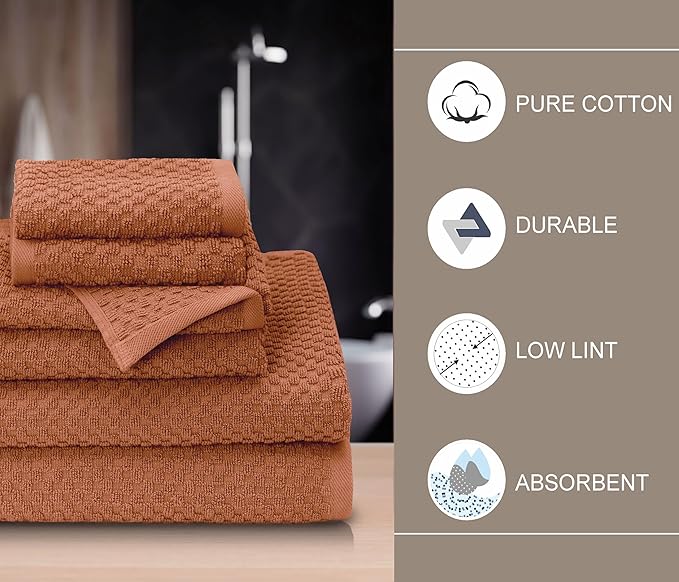 COTTON CRAFT Waffle 6 Piece Towel Set - 100% Cotton - 2 Oversized Luxurious Euro Spa Waffle Weave Large Bath Towels, 2 Hand Towels, 2 Washcloths - Absorbent Quick Dry Hotel Bathroom Shower - Mocha