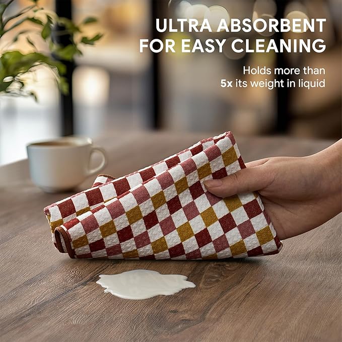 RECYCO Waffle Kitchen Towel Set of 2 - Quick Dry Microfiber Sustainable Dish Towels - Ultra Absorbent Reusable Cleaning Tea Towels - Lightweight Hand Towels,16”x 28”, Checkerboard Bliss