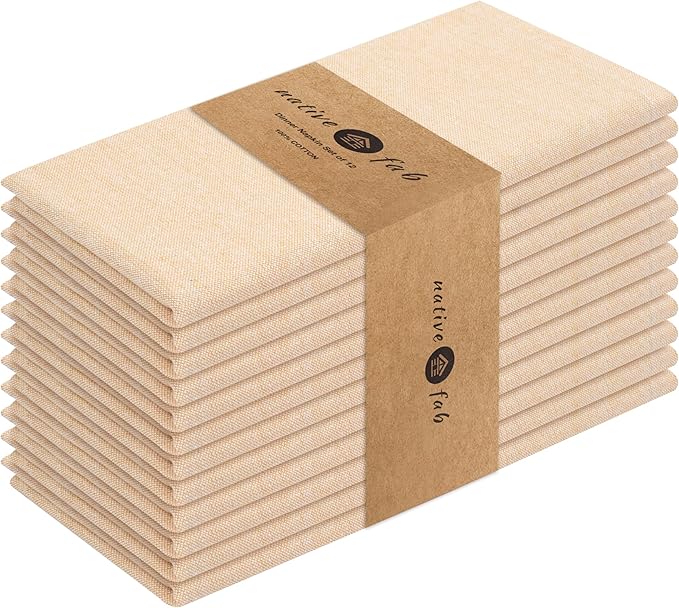 Native Fab Solid Cloth Napkin Set of 12, 100% Chambray Cotton, Washable, Reusable Dinner Cloth Napkin 17x17 inches, Table Decor Napkins for Dinner, Events, Mustard Yellow