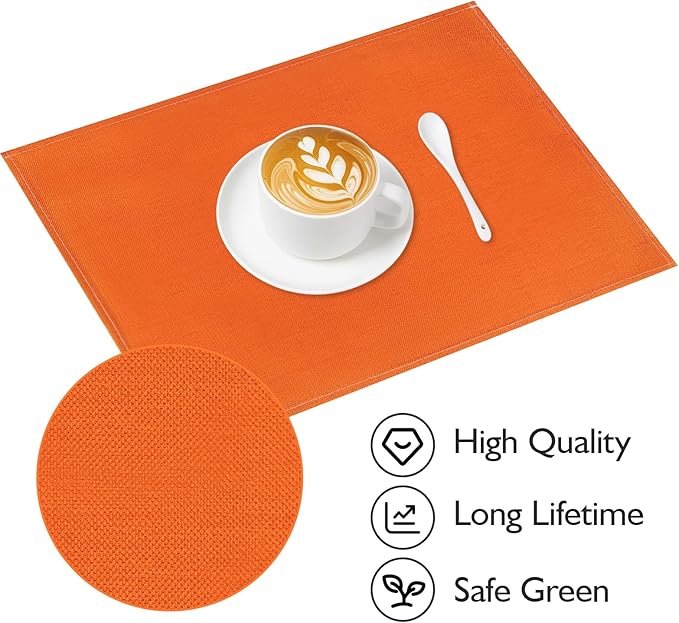 Niviy Orange Thanksgiving Fall Placemats Set of 4, 12x18 Inch Washable Easy to Clean Heat-Resistant Anti-Skid Indoor Outdoor Table Mats for Holiday Party Kitchen Dining Room Decoration