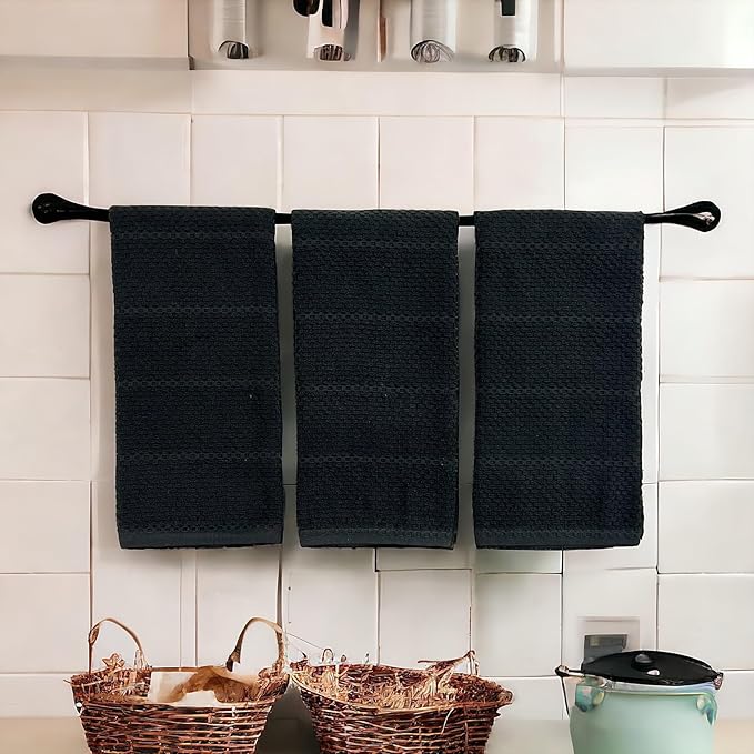 Serafina Home Black Textured Kitchen Hand Dish Towels 100% Cotton Cloth Soft Cleaning Drying Absorbent Terry Loop: Set of 3 Multipurpose for Everyday Use