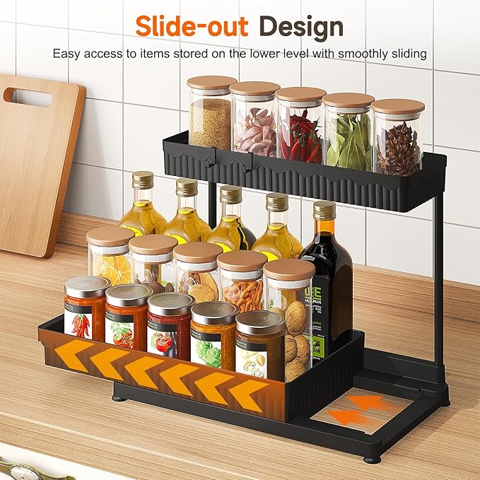 Sevenblue 3 Pack Multi-Purpose Under Sink Organizers and Storage, 2026 L-Shaped Pull Out Cabinet Organizer for Bathroom & Kitchen, Under Cabinet Organizer with Hooks Hanging Cup (Black, 14.85 inch)