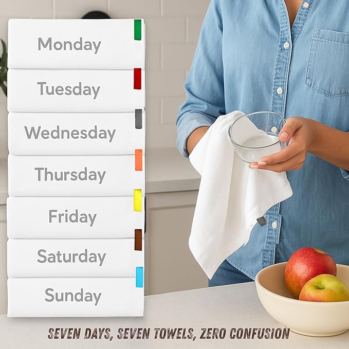 Flour Sack Towels| Tea Towel for Crafts| Kitchen Towels Cotton Blank Towel for Embroidery Baking Bread Proofing Linen Cover | Super Absorbent Dish Towels with Color Hanging Loops 7 Pack 18"x28" White