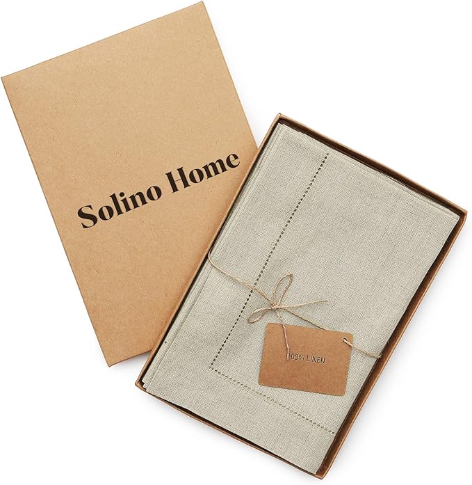 Solino Home Natural Linen Napkins Set of 6-100% Pure Linen Hemstitch Dinner Napkins 20 x 20 Inch for Spring, Summer, Mothers Day - Classic Hemstitch