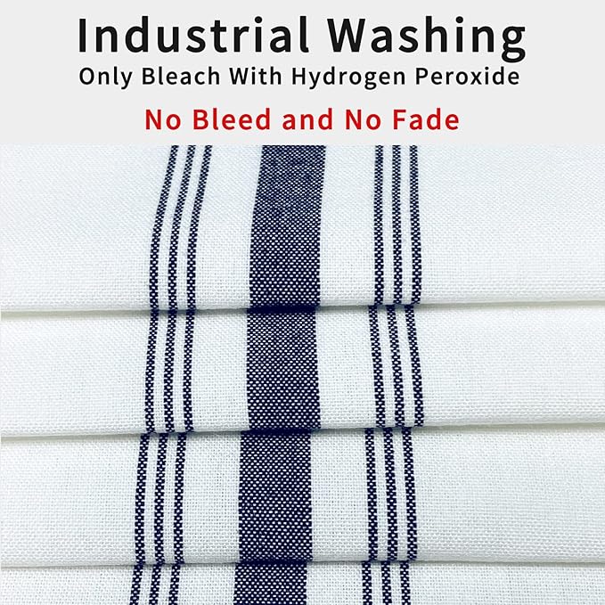 Bistro Restaurant Stripe Cloth Napkins Set of 12 Pack, Commercial Quality 18 x 22 Inches, MJS Linen Dinner Napkins Cloth Washable, Non-Iron, No Fade, Soil Release, Navy Blue Stripes