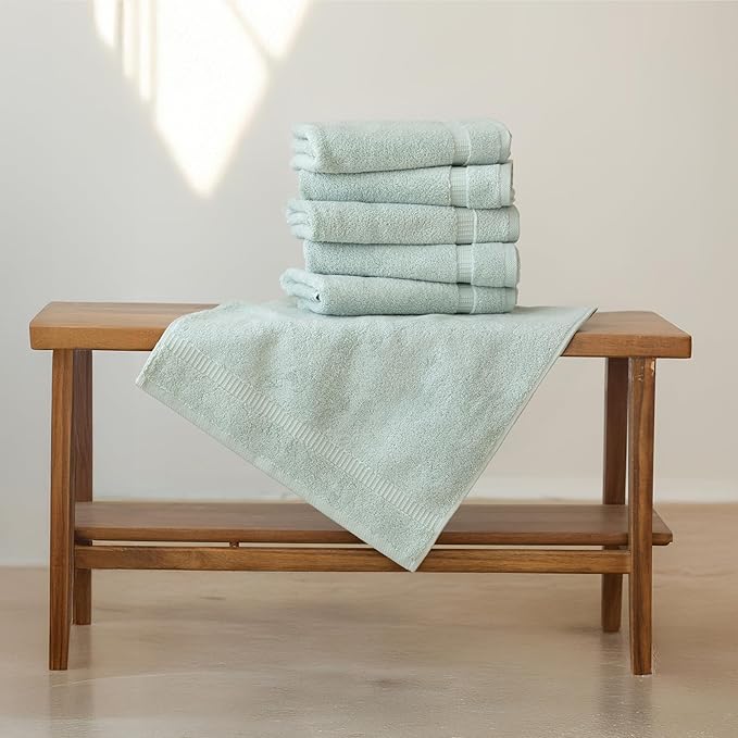 SALBAKOS 100% Turkish Cotton Hand Towel Set of 6 16x30 inch | Premium Quality | Hotel & Spa Collection | Soft, Absorbent, Long Lasting Hand Towels | Made in Turkey (Seafoam Green, 6 Hand Towels)