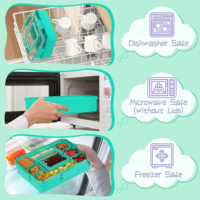 Xyptorix Snack Box Container for Kids - Adjustable 12-Compartment Snack Containers, Reusable Bento Box, Dishwasher Safe, BPA-Free, Perfect for School, Travel, Camping & Picnic, Green, Large