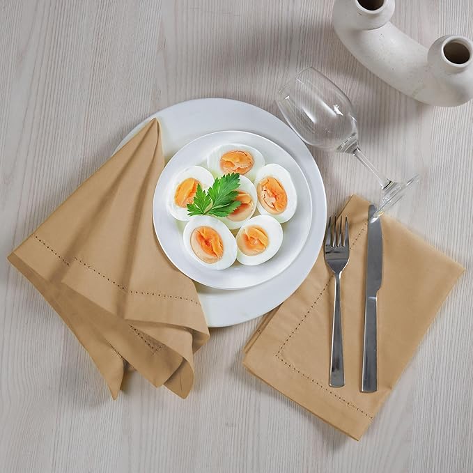 ALPHA Living HOME Cotton Cloth Napkins Set of 12, 18x18 Cotton Napkin Cloth Washable, Soft, Reusable Napkins for Wedding, Parties, Christmas, Thanksgiving, Everyday Use (Tan)