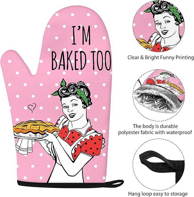 Funny Oven Mitts and Pot Holders Sets Pink Kitchen Accessories Cute Kitchen Decor Funny House Warming Gifts Heat Resistant Cooking Baking Gifts for Women (Pink, Oven Mitts & Pot Holders)