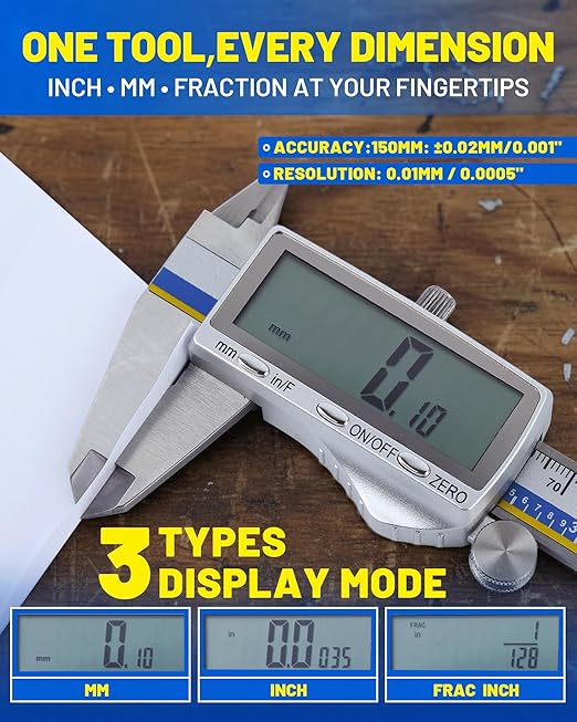 Digital Caliper with USB-C Charging, 6" Stainless Steel Digital Caliper Measuring Tool, 4-in-1 Calipers with Large LCD Screen, Micrometer with MM/in/F Conversion for DIY/Household/3D-printing