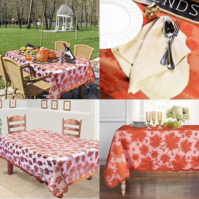 Thanksgiving Tablecloth Maples Leaves Brown Rectangle Lace Table Cover Thanksgiving Decorations Fall Table Linen Perfect for Harvest Festival Party Dinner Tables Toppers Everyday Use