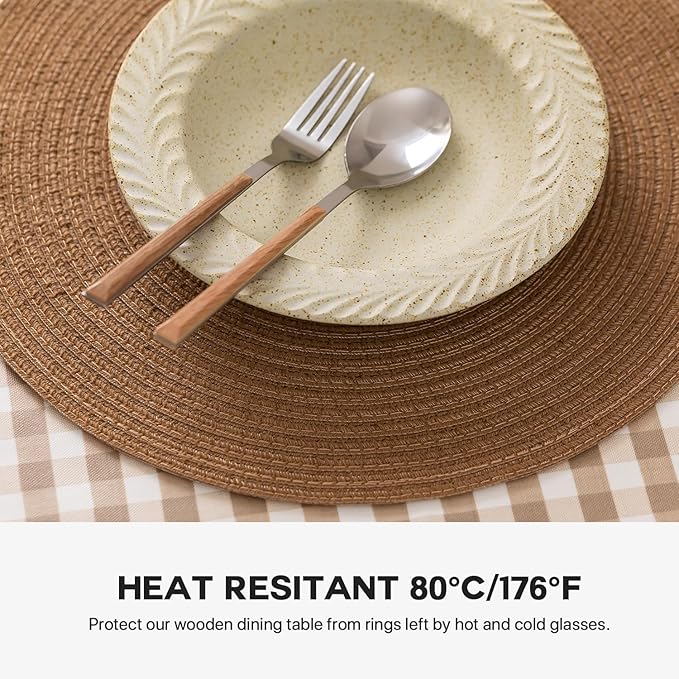 Round Placemats Set of 12 Woven Placemats Washable Braided Table Mats for Dining Table Heat Resistant Non-Slip Circle Place Mats(Brown)