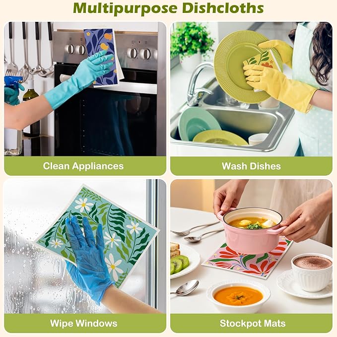 6 Packs Swedish Paper Cloths for Kitchen, Reusable Paper Towels Washable Dish Rags, Highly Absorbent Kitchen Towels Quick Drying Swedish Sponge Cleaning Dish Cloths(Bright Abstract Floral)