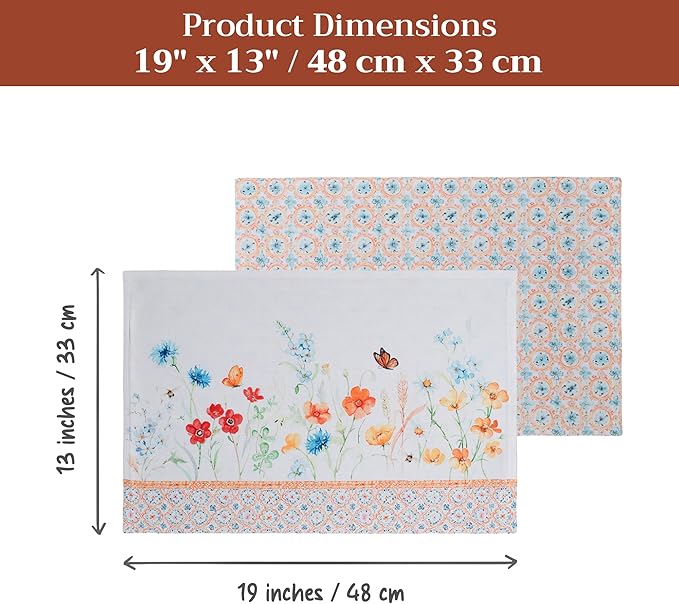Maison d' Hermine Placemats Set of 4 100% Cotton Washable Cloth Place Mats Reusable Table Mats for Kitchen Dining Party Wedding Gifts for Mothers Day Spring/Summer (Summer Whisper, 13" x 19")